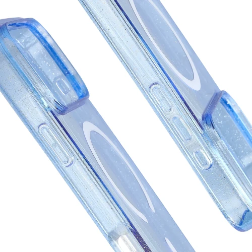Etui brokatowe z pierścieniem magnetycznym Bizon Case SparklO do iPhone 18 Pro Max / 17 Pro Max, przezroczysto-jasnoniebieskie z brokatem (4/6)