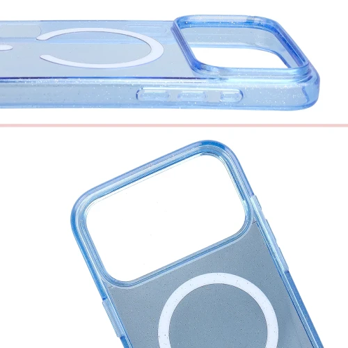 Etui brokatowe z pierścieniem magnetycznym Bizon Case SparklO do iPhone 18 Pro Max / 17 Pro Max, przezroczysto-jasnoniebieskie z brokatem (5/6)
