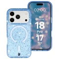 Etui brokatowe z pierścieniem magnetycznym Bizon Case SparklO do iPhone 18 Pro / 17 Pro, przezroczysto-jasnoniebieskie z brokatem (1/6)
