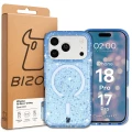 Etui brokatowe z pierścieniem magnetycznym Bizon Case SparklO do iPhone 18 Pro / 17 Pro, przezroczysto-jasnoniebieskie z brokatem (6/6)