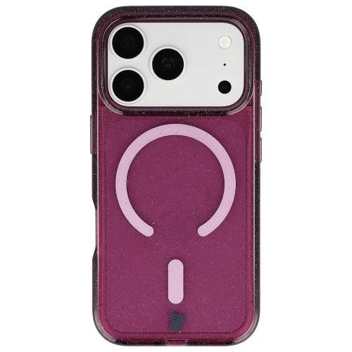 Etui brokatowe z pierścieniem magnetycznym Bizon Case SparklO do iPhone 18 Pro / 17 Pro, przezroczysto-burgundowe z brokatem (2/6)