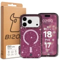 Etui brokatowe z pierścieniem magnetycznym Bizon Case SparklO do iPhone 18 Pro / 17 Pro, przezroczysto-burgundowe z brokatem (6/6)