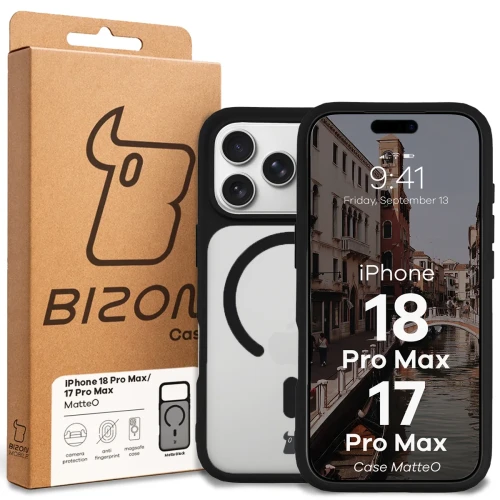 Etui z pierścieniem magnetycznym Bizon Case MatteO do iPhone 18 Pro Max / 17 Pro Max, przydymione-czarne (7/7)