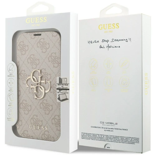 Etui Guess Book 4G Metal Logo do iPhone 18 Pro Max / 17 Pro Max, różowe