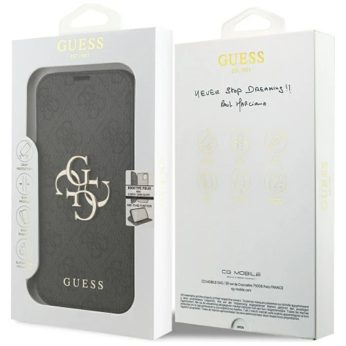 Etui Guess Book 4G Metal Logo do iPhone 18 Pro / 17 Pro, czarne