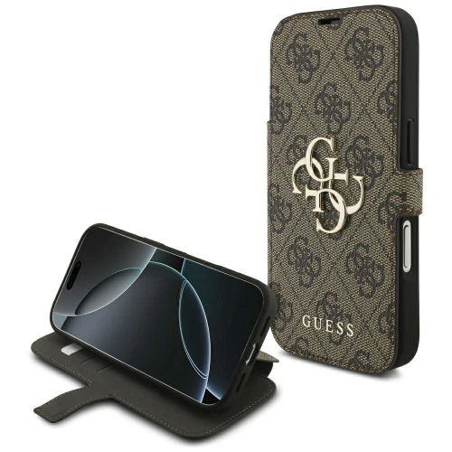 Etui Guess Book 4G Metal Logo do iPhone 18 Pro / 17 Pro, brązowe