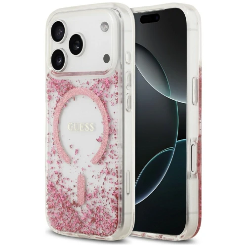 Etui Guess Resin Bottom Glitter do iPhone 18 Pro / 17 Pro do MagSafe, różowe