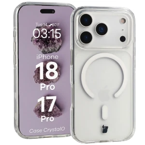 Etui z pierścieniem magnetycznym Bizon Case CrystalO do iPhone 18 Pro / 17 Pro, przezroczyste