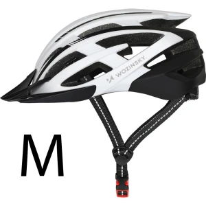 OUTLET: Kask rowerowy MTB Wozinsky HT-28VCB z odpinanym daszkiem i tylną lampką USB 54-57 cm rozmiar M, czarno-biały