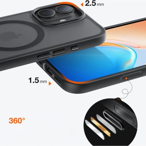 Etui Torras Guardian-Mag do MagSafe do iPhone 17, przydymione z czarną ramką
