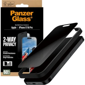 OUTLET: Szkło prywatyzujące z aplikatorem PanzerGlass 2-way Ultra-Wide Fit Privacy + EasyAligner do iPhone 17 / 16 Pro