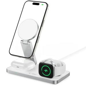 OUTLET: Ładowarka indukcyjna, składana Tech-Protect Qi15W A47 3w1, Qi do MagSafe, biała