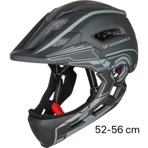 OUTLET: Kask rowerowy dziecięcy 52-56 cm fullface Wozinsky HT-27S z tylną lampką, szary