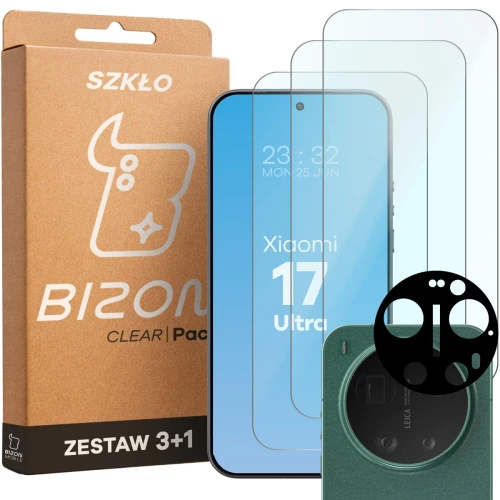 3x Szkło hartowane + szybka na aparat Bizon Glass Clear Pack do Xiaomi 17 Ultra (1/6)
