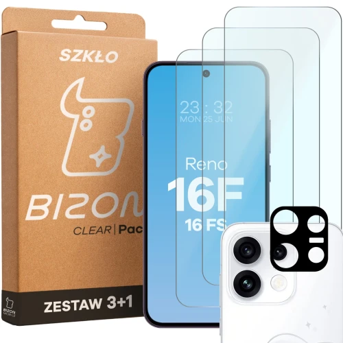 3x Szkło hartowane + szybka na aparat Bizon Glass Clear Pack do Oppo Reno16 F / Reno16 FS (1/6)