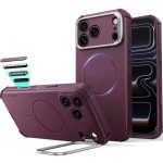 Etui ESR Cyber Tough Case Kickstand do MagSafe do iPhone 18 Pro / 17 Pro, burgundowe