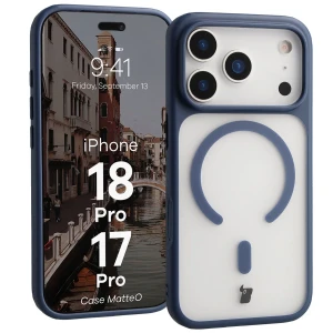 Etui z pierścieniem magnetycznym Bizon Case MatteO do iPhone 18 Pro / 17 Pro, przydymione-granatowe