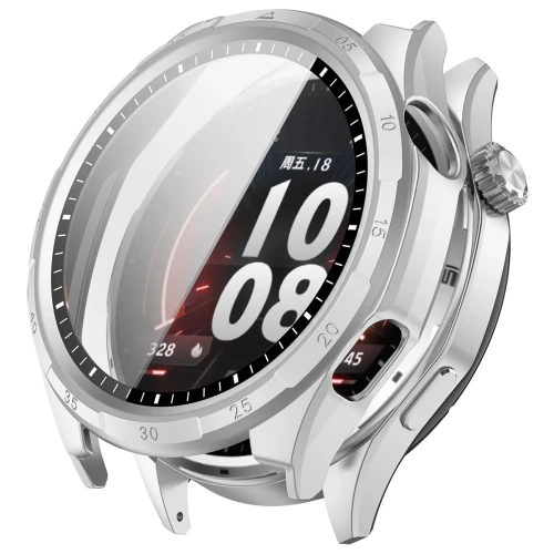 Etui ze szkłem do zegarka Bizon Case Watch Adamo do Honor Watch 6 / 6 Plus, satynowo srebrne (4/8)