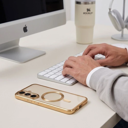 Etui z osłoną aparatu Tech-Protect MagFlex do Galaxy S26 FE do MagSafe, przezroczysto-złote (8/9)