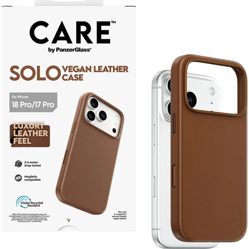 Etui ze skóry wegańskiej CARE by PanzerGlass Solo Vegan Leather Case do MagSafe do iPhone 18 Pro / 17 Pro, brązowe (5/6)