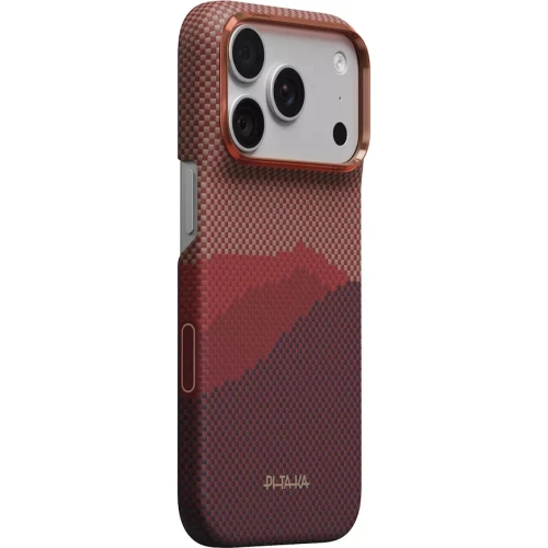 Etui aramidowe Pitaka Ultra-Slim Case do MagSafe, do iPhone 18 Pro / 17 Pro, czerwono-bordowe z kevlarem (1/7)