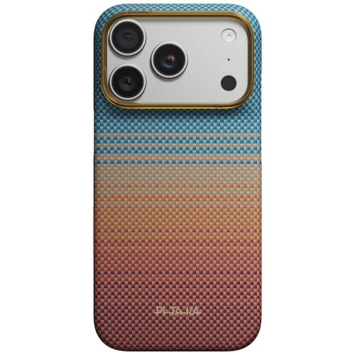Etui aramidowe Pitaka Ultra-Slim Case do MagSafe, do iPhone 18 Pro / 17 Pro, pomarańczowo-niebieskie z kevlarem (1/6)