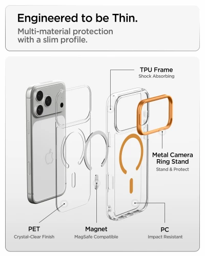 Etui Spigen Ultra Hybrid Optik S Mag do MagSafe do iPhone 18 Pro / 17 Pro, przezroczysto-pomarańczowe (9/12)