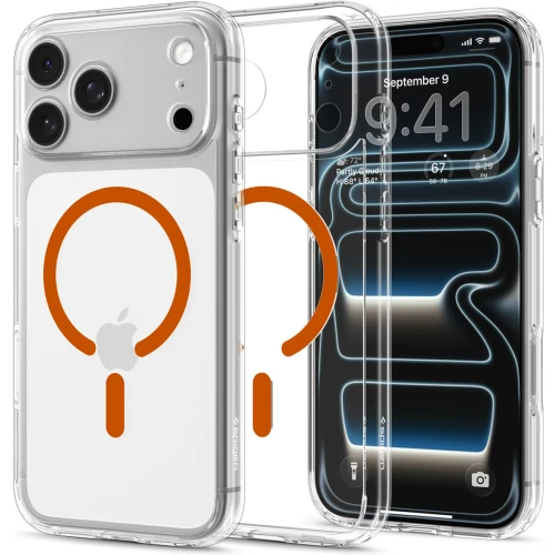 Etui Spigen Ultra Hybrid Mag do MagSafe do iPhone 18 Pro Max, przezroczysto-pomarańczowe (1/16)