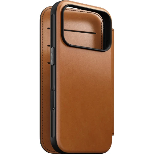 Etui z klapką Nomad Modern Leather Folio Horween Series do MagSafe, do iPhone 18 Pro / 17 Pro, jasnobrązowe (1/12)