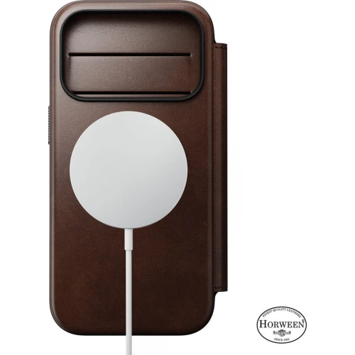 Etui z klapką Nomad Modern Leather Folio Horween Series do MagSafe, do iPhone 18 Pro / 17 Pro, rustykalne brązowe (5/13)