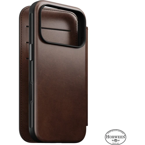 Etui z klapką Nomad Modern Leather Folio Horween Series do MagSafe, do iPhone 18 Pro / 17 Pro, rustykalne brązowe (6/13)