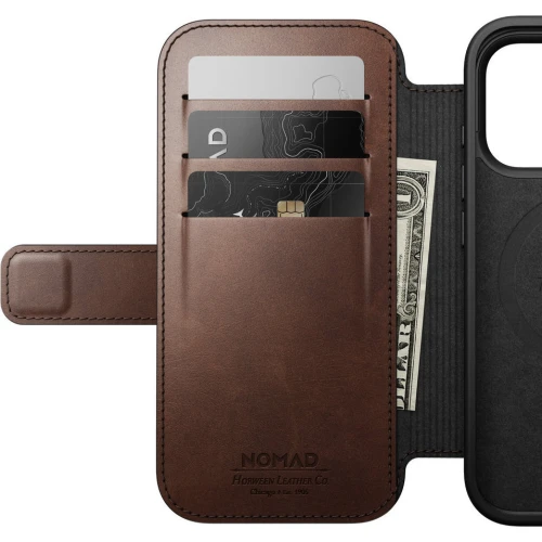Etui z klapką Nomad Modern Leather Folio Horween Series do MagSafe, do iPhone 18 Pro / 17 Pro, rustykalne brązowe (13/13)