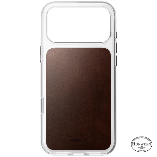 Etui z naturalnej skóry do iPhone 18 Pro Max / 17 Pro Max, Nomad Clear Leather Case Horween Series do MagSafe, przezroczysto-rustykalne brązowe (8/9)
