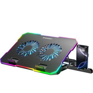 OUTLET: Podstawka chłodząca pod laptopa do 17″, Wozinsky WDCX-A26 NitroCool RGB z uchwytem na telefon, czarna