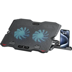 OUTLET: Podstawka chłodząca pod laptopa do 15,6″, Wozinsky WDCX-015 StormPad RGB z uchwytem na telefon, czarna