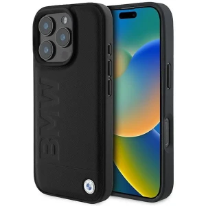 OUTLET: Etui BMW Leather Hot Stamp do iPhone 16 Pro do MagSafe, czarne
