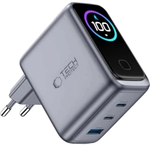 Ładowarka sieciowa 3-portowa GaN 100W Tech-Protect PowerVision NC100W-GaN, USB-C / USB-A, ciemnoszara