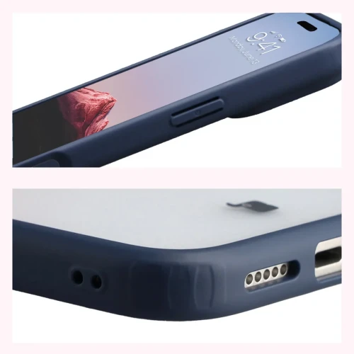 Etui + szkło hartowane Bizon Angelo Pack do iPhone 18 Pro Max / 17 Pro Max, półprzezroczyste z granatową ramką (5/8)