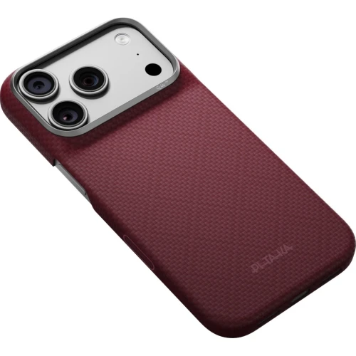Etui aramidowe Pitaka Edge Ultra-Slim Case PitaTap do MagSafe, do iPhone 18 Pro Max / 17 Pro Max, burgundowe ze wzorem w romby (3/10)