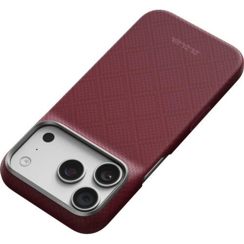 Etui aramidowe Pitaka Edge Ultra-Slim Case PitaTap do MagSafe, do iPhone 18 Pro Max / 17 Pro Max, burgundowe ze wzorem w romby (6/10)