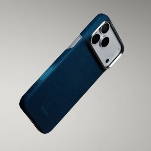 Etui aramidowe Pitaka Edge Ultra-Slim Case PitaTap do MagSafe, do iPhone 18 Pro Max / 17 Pro Max, niebieskie ze wzorem w romby (7/9)
