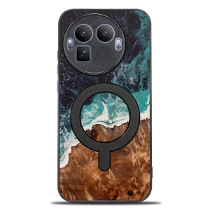 Drewniane etui do Realme GT 8 Pro, Bewood Unique Dream Island do MagSafe, niebiesko-brązowe
