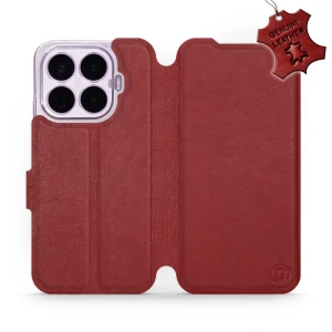 Etui z naturalnej skóry do Xiaomi 17T Pro, Mobiwear Leather, ciemno-czerwone