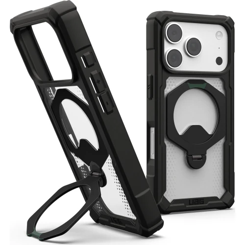 Etui pancerne z ringiem UAG Plasma XTE 360 do MagSafe do iPhone 18 Pro / 17 Pro, przezroczysto-czarne z zielonym elementem (1/15)