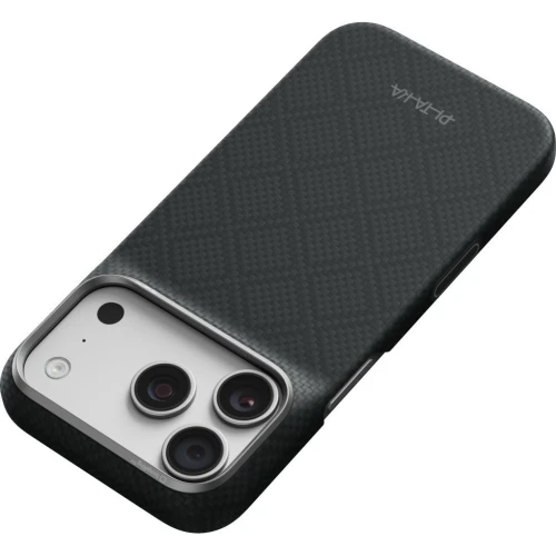 Etui aramidowe Pitaka Edge Ultra-Slim Case PitaTap do MagSafe, do iPhone 18 Pro / 17 Pro, czarno-szare ze wzorem w romby (6/9)
