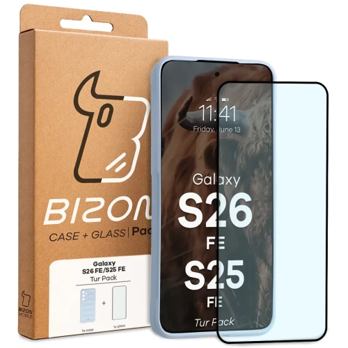 Pancerne etui + szkło hartowane Bizon Tur Pack do Galaxy S26 FE / S25 FE, jasnoniebieskie (10/10)