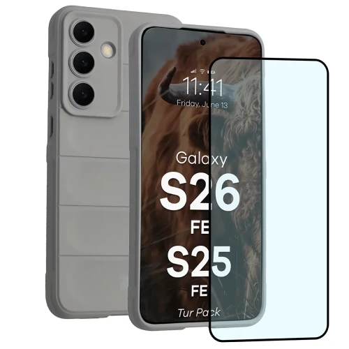 Pancerne etui + szkło hartowane Bizon Tur Pack do Galaxy S26 FE / S25 FE, jasnoszare (1/10)