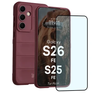 Pancerne etui + szkło hartowane Bizon Tur Pack do Galaxy S26 FE / S25 FE, burgundowe