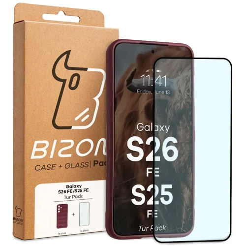 Pancerne etui + szkło hartowane Bizon Tur Pack do Galaxy S26 FE / S25 FE, burgundowe (10/10)
