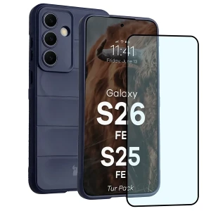 Pancerne etui + szkło hartowane Bizon Tur Pack do Galaxy S26 FE / S25 FE, granatowe